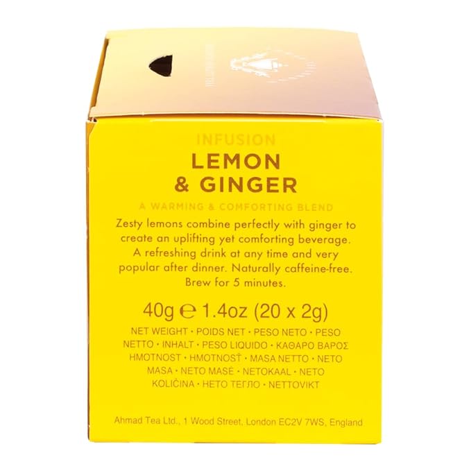 Ahmad Tea Herbal Tea, Lemon & Ginger Teabags, 20 ct (Pack of 1) - Decaffeinated & Sugar-Free - Bloomnest