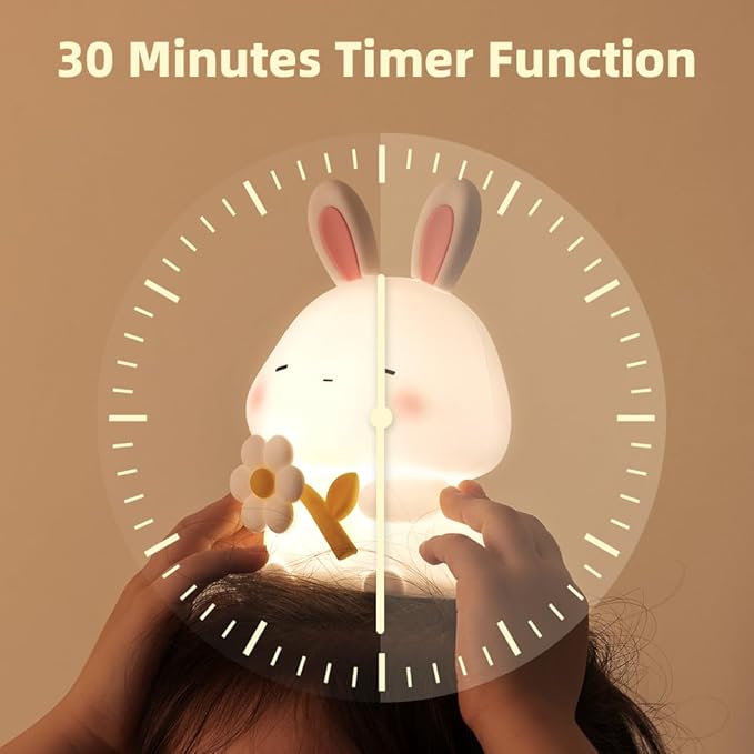 Bunny Night Light for Kids, Cute Rabbit Soft Silicone Lamp, Baby Nursery Nightlight, Touch Dimmable, 1200mah Battery, Kawaii Stuff Home Decor, Christmas Holiday Gift for Girl,Boy,Toddler - Bloomnest