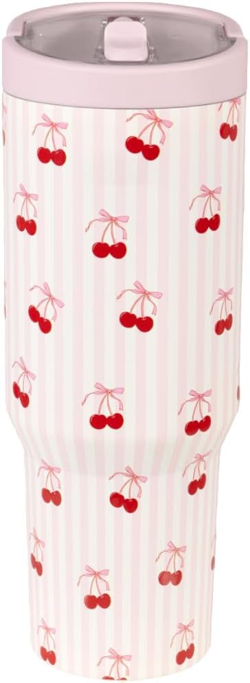 HydroJug Sport - Stainless Steel Tumbler with Straw, Vacuum Insulated, 40oz Leakproof Water Bottle, Ergonomic Design, Reusable, Dishwasher Safe, Rubber Base, Durable for Gym or Outdoors, Sweet Cherry - Bloomnest