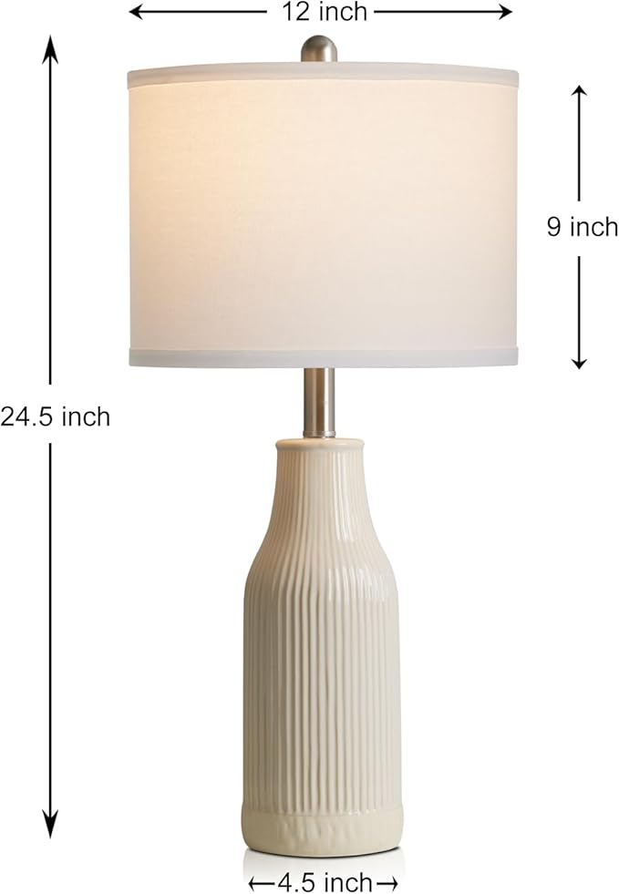 24.5" Modern Ceramic Table Lamp for Nightstand, Farmhouse Bedside Lamp for Bedroom, Small Table Lamps for Living Room End Table, Beige (1 Pack) - Bloomnest