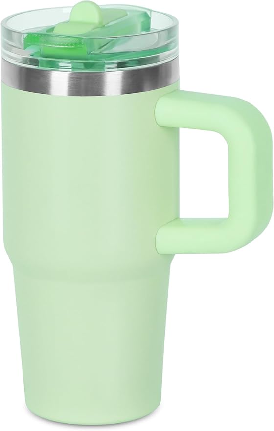14 oz Tumbler for kids with Detachable Flip Straw Lid and handle, 100% Leak Proof 14 oz mini cup, Stainless Steel Vacuum Insulated Tumbler, Wide Mouth Easy to Clean, Keep Cold or Hot (Light Green) - Bloomnest