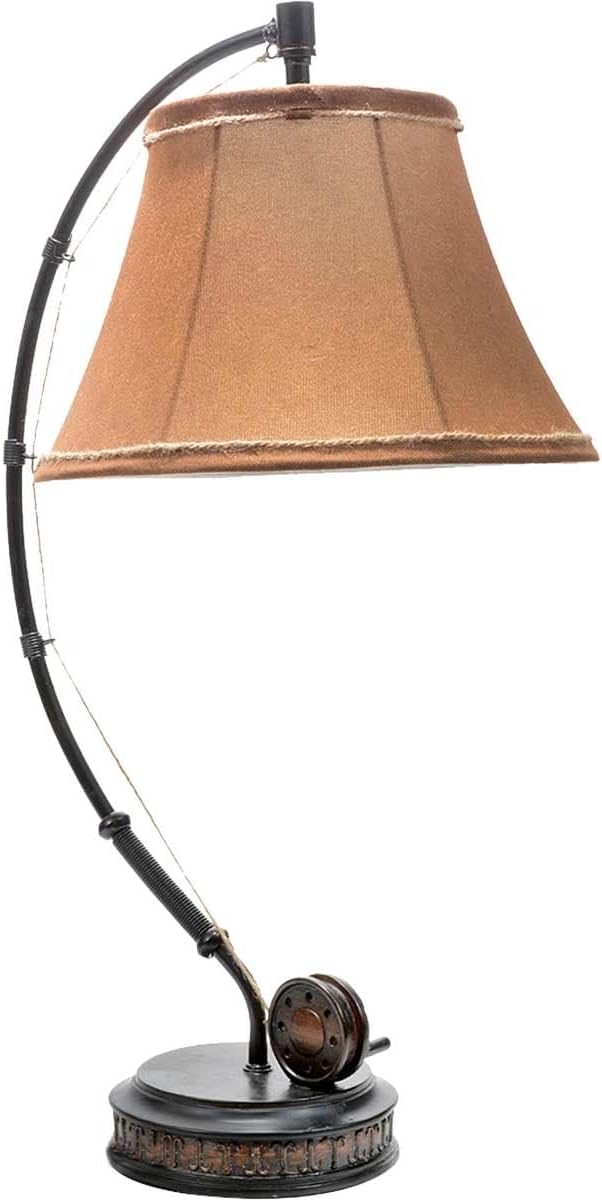 BLACK FOREST DECOR - Fishing Reel Table Lamp with Faux Moleskin Shade - Perfect Cabin & Lodge Decor - 28" x 15" x 13" - Bloomnest