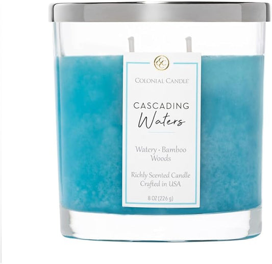 Colonial Candle Cascading Waters Scented Candle Jar, Highly Fragranced Candles for Home Scented, Mottled Wax Candle, 2 Wick, 8 oz - Made in The USA - Bloomnest