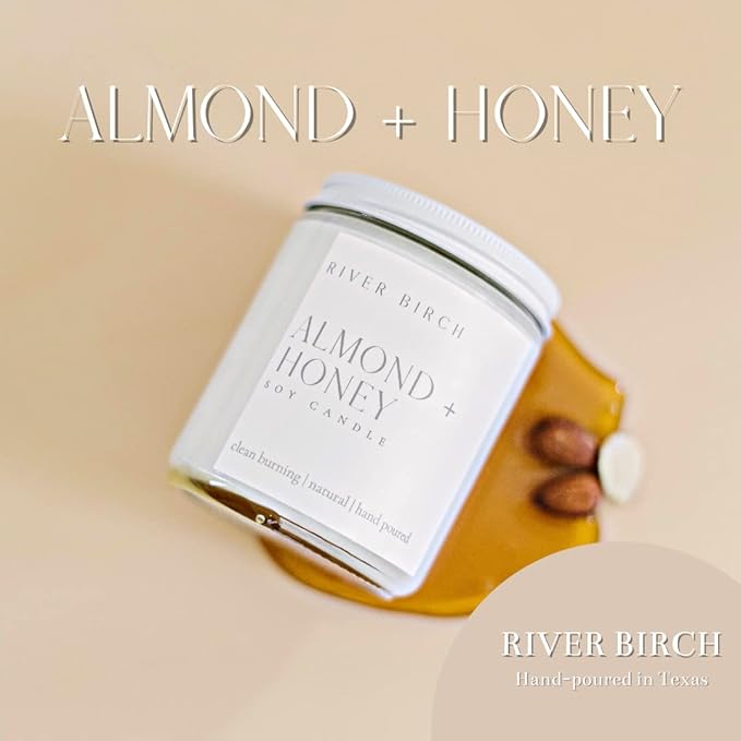 River Birch Candles Almond + Honey Scented Candle | Premium, All-Natural, Non-Toxic, Soy Candles | 8.5oz 40 Hr Burn Time | Cozy Relaxing Gifts for Home - Bloomnest