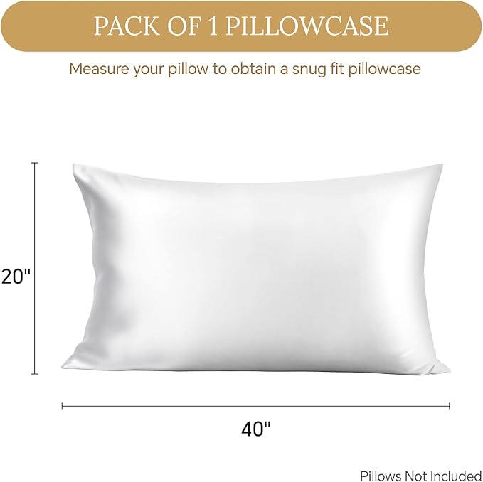 INFIIXSO Mulberry Silk Pillowcase for Hair and Skin, Silk Pillow Cases King Size with Hidden Zipper 20x40 Inches, Extraordinary Smooth and Soft Cooling Pillow Cases for Hot Sleepers(White, 1 Pack) - Bloomnest