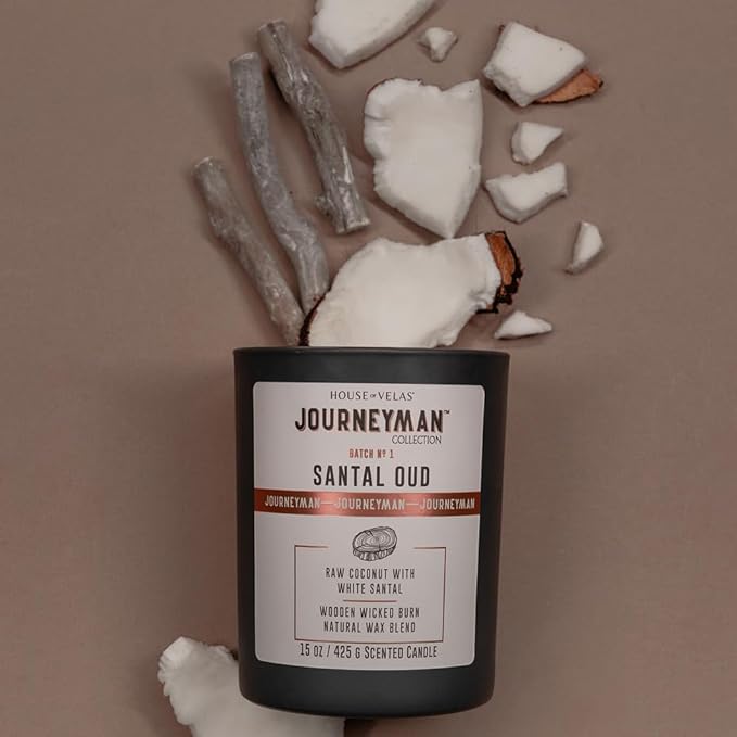 Journeyman Collection Candle, 15oz, Wooden Wick, Santal Oud, Large Painted Jar - Bloomnest