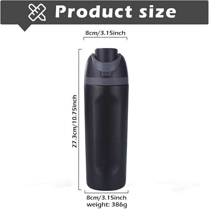DUTHINGS Insulated Stainless Steel Water Bottle with Straw, 24 oz – Leakproof, BPA-Free Reusable Sports & Travel Bottle with Replacement Straw and Cleaning Brush (Black) Bloomnest