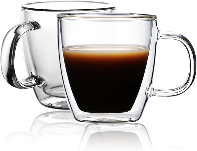 CNGLASS Insulated Espresso Glass Mugs 5.4oz/160ml, Small Clear Coffee Mugs Set of 2, Double Wall Glass Cups with Handle for Tea and Macchiato - Bloomnest
