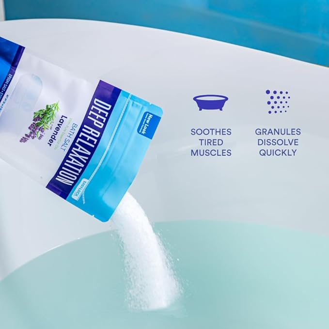 Deep Relaxation Bath Salt 32 Ounces Epsom Salt with Natural Lavender Essential Oil Plus Vitamin C in BPA Free Pouch with Easy Press-Lock Seal - Bloomnest
