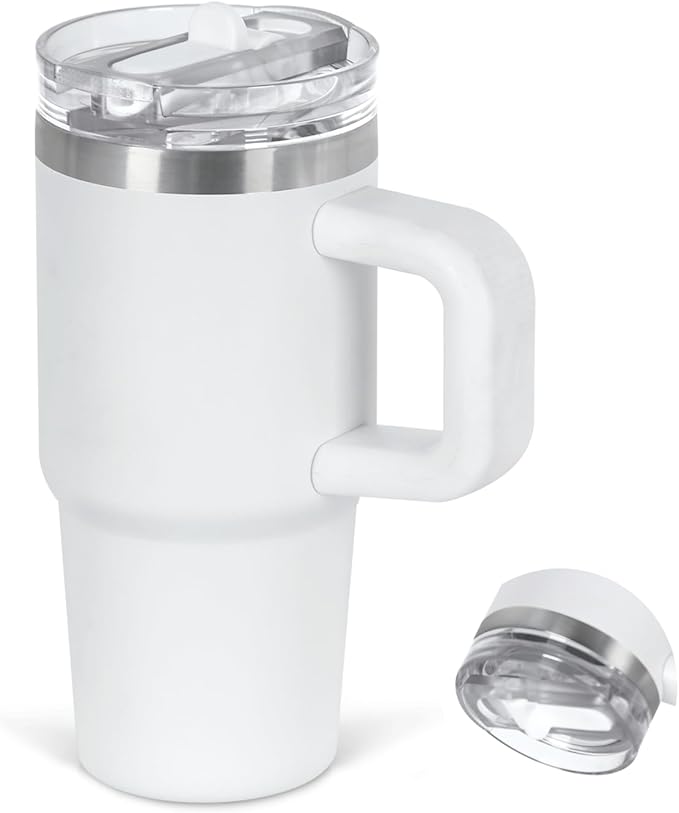 Cosictic 14 Oz Flip Straw Tumbler with Handle for Kids, Stainless Steel Double Wall Insulated Cup for Children with Flip Top Lid, 14 Oz Leak-proof Cups for Kids, White - Bloomnest