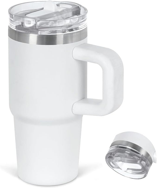 Cosictic 14 Oz Flip Straw Tumbler with Handle for Kids, Stainless Steel Double Wall Insulated Cup for Children with Flip Top Lid, 14 Oz Leak-proof Cups for Kids, White - Bloomnest