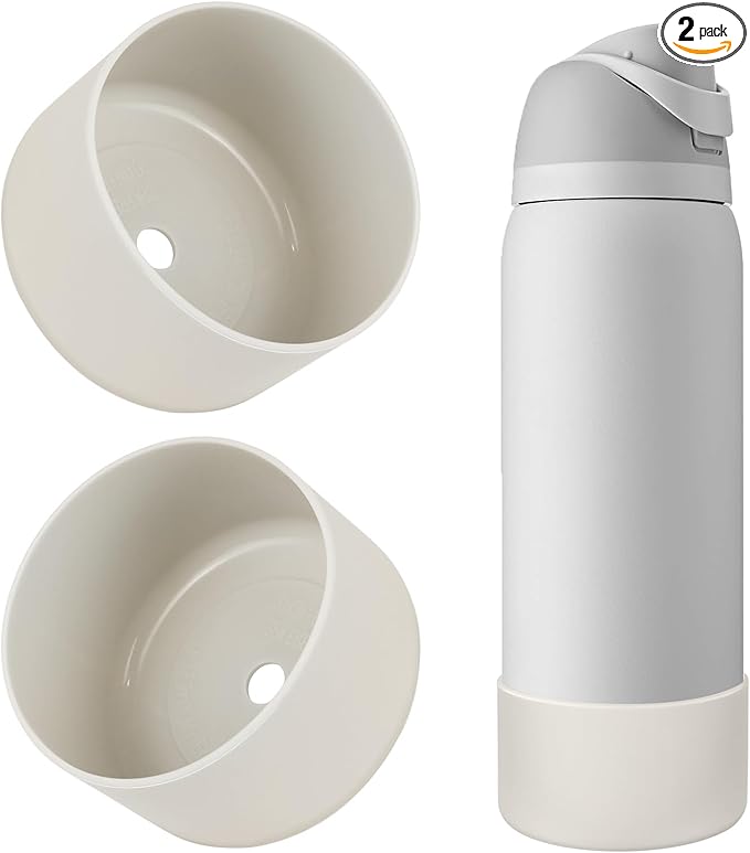 2PCS Silicone Water Bottle Boot, Compatible with Owala 24oz 32oz 40oz, Protective Anti-Scratch & Anti-Dent No Noise Sleeve Cover for FreeSip/Twist/Flip Water Bottles (Fog, 32oz) BKBY