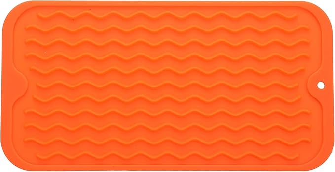 Silicone Dish Drying Mat for Multiple Usage,Easy clean,Eco-friendly,Heat-resistant Silicone Mat for Kitchen Counter or Sink,Refrigerator or Drawer Liner Orange S 12 inches x 6 inches - Bloomnest