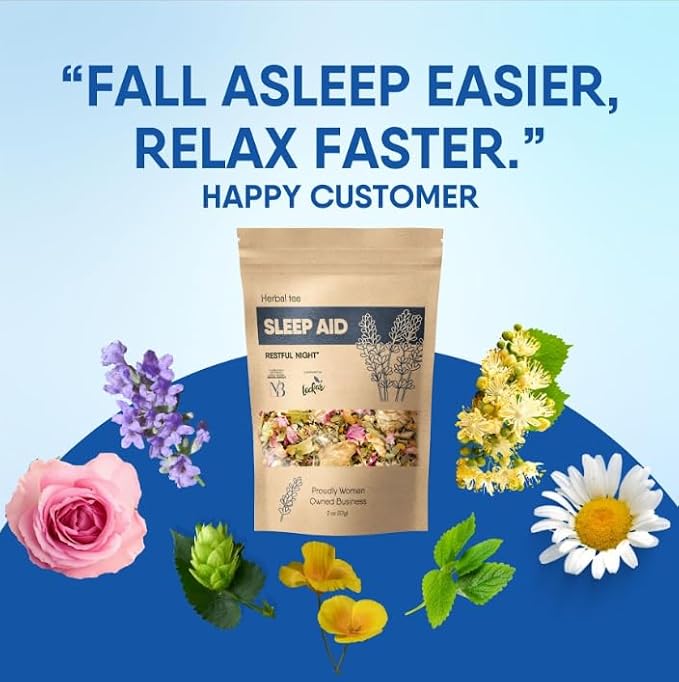 Sleep Aid Herbal Tea – Organic Calming Blend with Lemon Balm, Lavender, Linden, Chamomile, California Poppy, Passionflower, and Verbena – Supports Deep Sleep, Stress Relief and Relaxation - Bloomnest