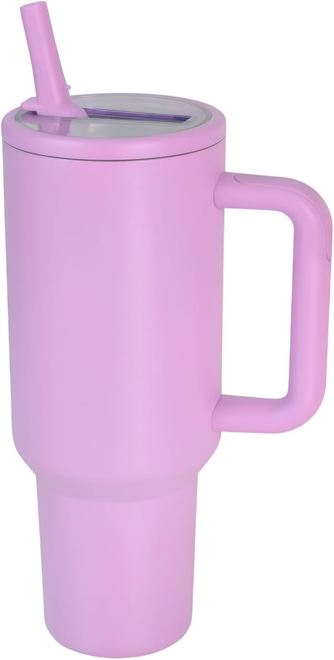 40 oz Insulated Tumbler with Handle,Flip Straw,Lid & Rubber Base Stainless Steel Water Bottle - Leak Proof Vacuum Insulated Mug BPA Free Reusable Travel Cup Gifts for Women/Men (Dark purple) - Bloomnest