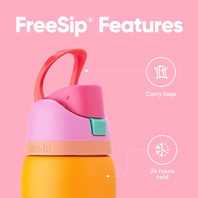 Owala FreeSip Insulated Stainless Steel Water Bottle with Straw for Sports, Travel, and School BPA-Free Sports Water Bottle, 32 oz, Tropical Owala