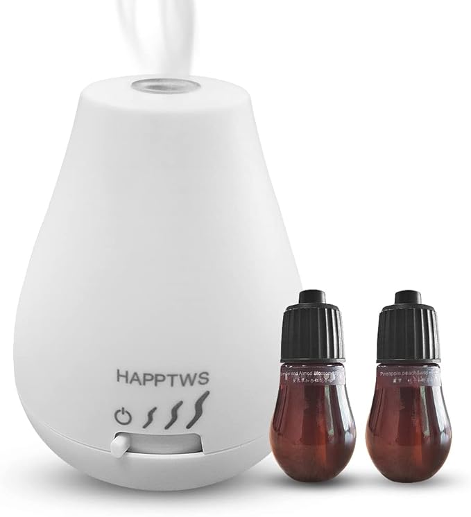 HAPPTWS Essential Oil Diffuser - Waterless Diffuser 3 Timer Settings Battery Powered for Bedroom Yoga Room Toilet Pet Room White - Bloomnest