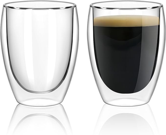 Glass Coffee Mugs Set of 2, Double Walled Clear Coffee Cups 12oz, Clear Latte Espresso Mugs for Milk Juice, Clear Glass Cappuccino Cup Glassware Gift for Christmas Birthday - Bloomnest