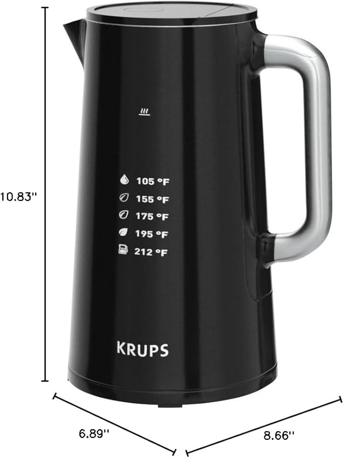 KRUPS Smart Temp Electric Kettle: 1.7L Capacity, 5 Precise Temperature Settings, Digital Display, Cool-Touch Exterior, Cordless Design for Tea and Coffee Lovers - Bloomnest