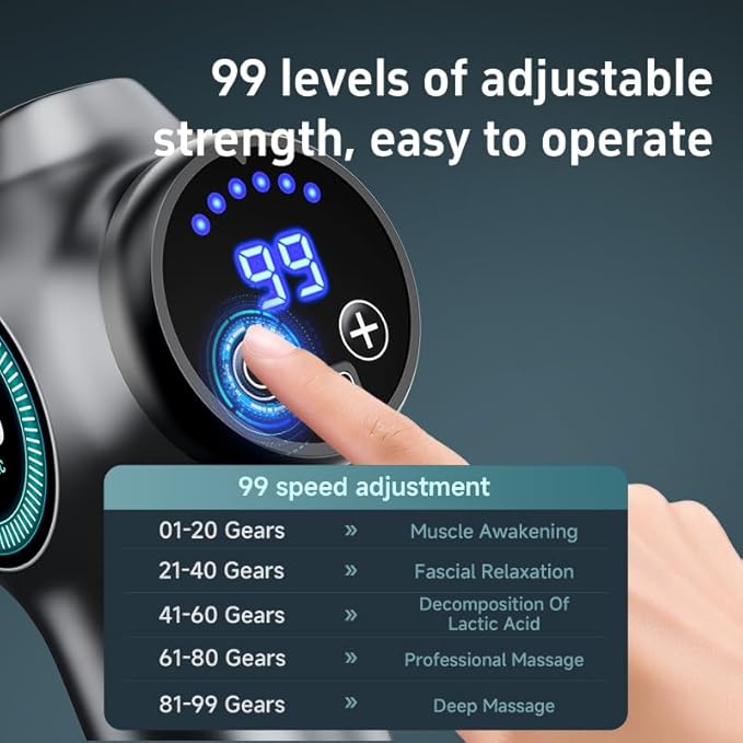 Massage Gun Deep Tissue, Muscle Massager, Handheld Electric Muscle Massager, Percussion Massage Gun, Massage with 99 Speeds and 8 Heads, Back, Leg, Shoulder and Body (Grey) - Bloomnest