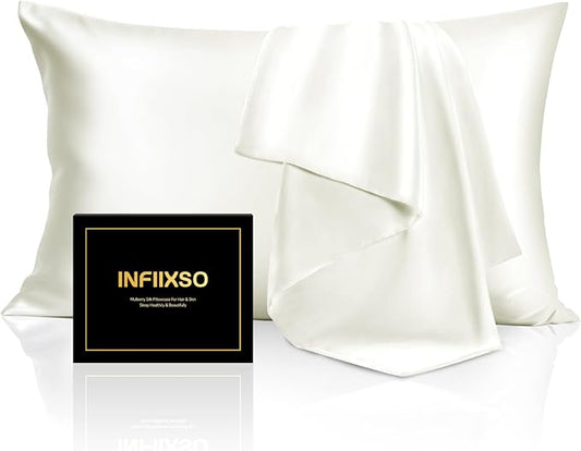 INFIIXSO Silk Pillow Cases 2 Pack Standard Size, Ultra Smooth & Soft Mulberry Silk Pillow Case for Hair and Skin, Breathable Cooling Silk Pillowcase with Hidden Zipper (Cream, 20x26 Inches) - Bloomnest