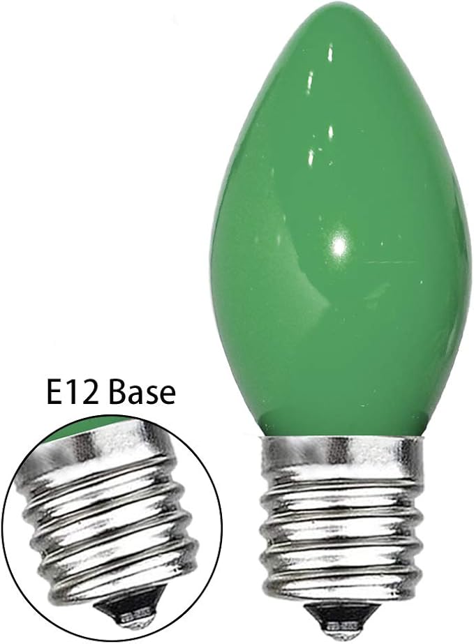 GOOTHY 25 Pack C7 Green Christmas Light Bulbs, C7 Incandescent Christmas Replacement Light Bulbs for Outdoor String Lights, C7/E12 Candelabra Base Candles Salt Lamp Bulb, 5 Watt Night Light Bulbs - Bloomnest