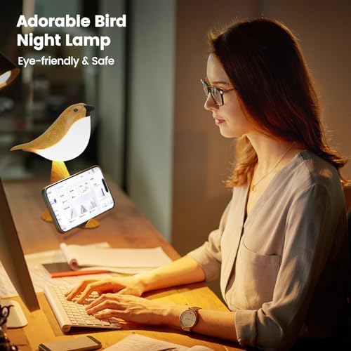 Small Cute Bird Table Lamp with Timer, Touch & Remote Control Bird Night Light, Cordless Bedside Lamps, Desk Lamp for Reading, 3-Way Dimmable USB Rechargeable Battery 2600mAh Nightstand Lamps, Decor - Bloomnest