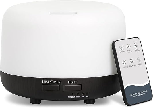 300ML Essential Oil Diffuser, Electric Ultrasonic Aromatherapy Air Humidifier vaporiser, Aroma Diffuser with Remote Control 7 LED Light Colors Waterless Auto-Off. - Bloomnest