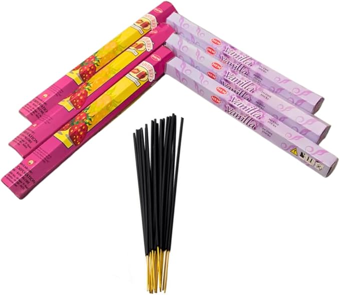 Sandalwood & Vanilla Incense from Hem Bundled with ANKCIENSE Incense Holder Bundle, Variety Pack of 120 Sticks (Strawberry & Vanilla)