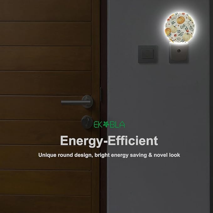 EKOBLA Pumpkin Night Light with Dusk to Dawn Auto Sensor, Autumn Fall Maple Leaf Plug-in Nightlights, Soft Glow LED Lighting for Bedroom Bathroom Hallway Kitchen - Bloomnest