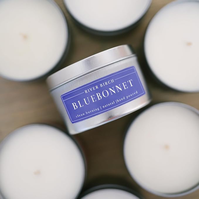 River Birch Premium, All-Natural, Non-Toxic Soy Wax Candle | Bluebonnet Scented | 8 oz. Silver Travel Tin | Cozy Relaxing Gifts for Home - Bloomnest