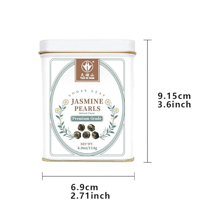 TIAN HU SHAN Jasmine Tea Jasmine Dragon Pearls Green Tea Loose Leaf 4oz (114g) Tin