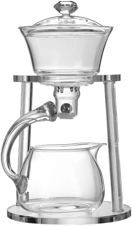Lazy Kungfu Glass Tea Set Semi Automatic Drip Rotating with Infuser Glass Magnetic Teapot Set (Clear)
