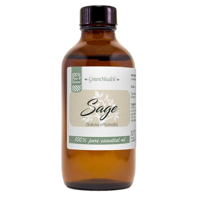 Sage Essential Oil – 4 fl oz (118 ml) Amber Glass Bottle w/Cap – 100% Pure & Natural - GreenHealth Greenals