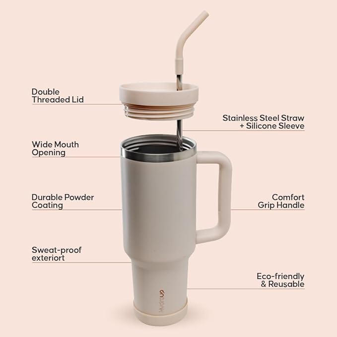 40oz Travel Tumbler Cup with Handle, Two-Way Slider Lid, Stainless Steel Straw with Silicone Tip, Vacuum Insulated Water Bottle for Hot & Cold Drinks, Great Gifts for Mom - Bloomnest