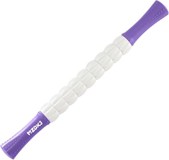 Muscle Roller Massage Roller Stick- Deep Tissue Fascia Blaster for Myofascial Pain Relief, Lymphatic Drainage & Body Sculpting, Handheld Physical Therapy & Recovery Tool (Purple White-18 inch) - Bloomnest