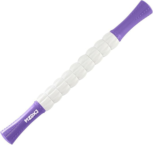 Muscle Roller Massage Roller Stick- Deep Tissue Fascia Blaster for Myofascial Pain Relief, Lymphatic Drainage & Body Sculpting, Handheld Physical Therapy & Recovery Tool (Purple White-18 inch) - Bloomnest