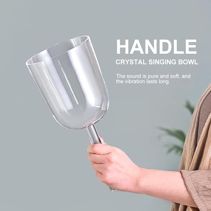 CVNC 440HZ 6 Inch F Note Handle Clear Quartz Crystal Singing Bowl + 6" Purple Colored Carry Case Bag + One Suede Mallet - Bloomnest