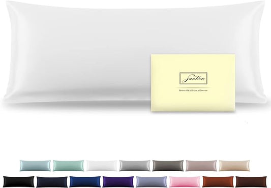 Silk Body Pillowcase Mulberry Silk Pillowcase Body Pillow Cases with Zipper Soft Breathable Smooth Cooling 20x54 inches Body Pillow Pillowcase for Sleep (White,20"X 54",1Pcs) - Bloomnest