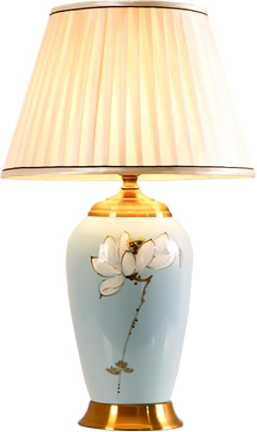 Blue Ceramic Table Lamp with White Fabric Lamp Shade Vintage Lamps with Flower and Bird Patterns，Traditional Home Decor Ceramic Table Lamp for Living Room Bedroom Nightstand Home Office - Bloomnest