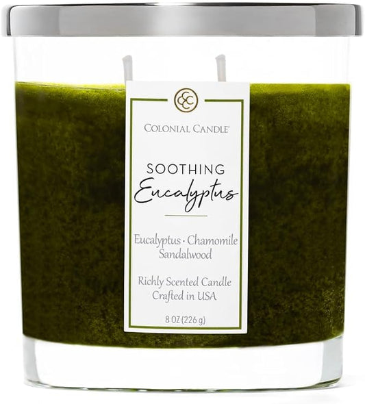 Colonial Candle Soothing Eucalyptus Scented Candle Jar, Highly Fragranced Candles for Home Scented, Mottled Wax Candle, 2 Wick, 8 oz - Made in The USA - Bloomnest