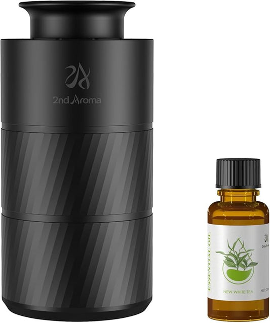 Waterless Essential Oil Diffuser, Aluminum Rechargeable Battery Operated Diffuser, 3 Timer Settings, 3 Mist Levels, 20ml Essential Oil Include, Black Mini Diffuser for Car Home Office Travel - Bloomnest