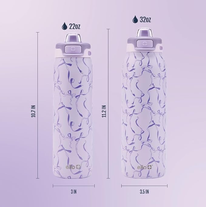 Ello Pop & Fill Insulated Stainless Steel Water Bottle with Quick Fill Lid, Leakproof Locking, Sip or Chug Spout, BPA-Free, Double Wall Vacuum Insulated for Sports, Travel & School- 22oz / 32oz / 40oz Ello