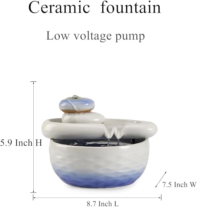 Ceramic Tabletop Desktop Fountain Water Feature Indoor Home Office Kitchen Decoration (White) - Bloomnest