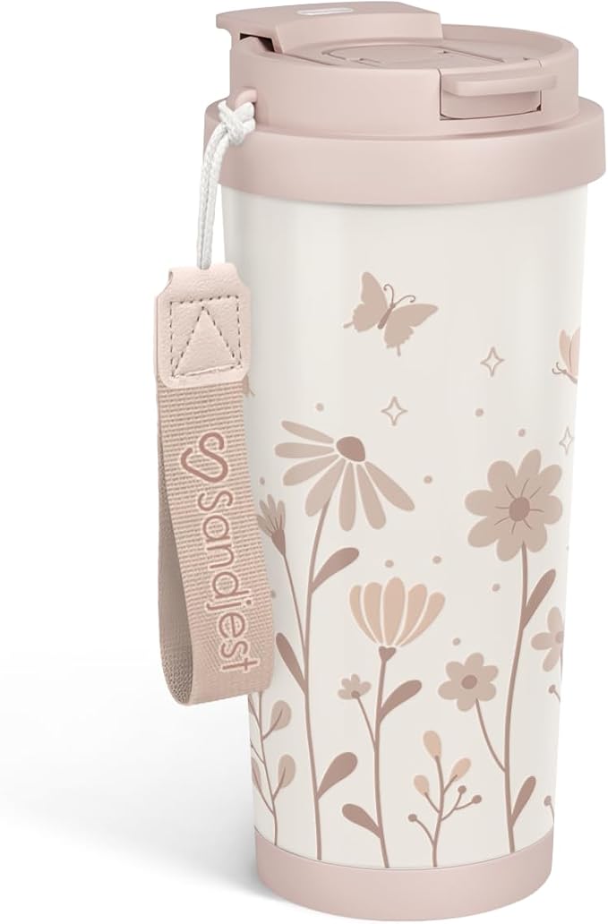 Floral Tumbler Stainless Steel 2-in-1 Lid Coffee Tumbler 18 oz, Insulated Travel Mug Gift for Women Teen Girls, Birthday Christmas - Bloomnest