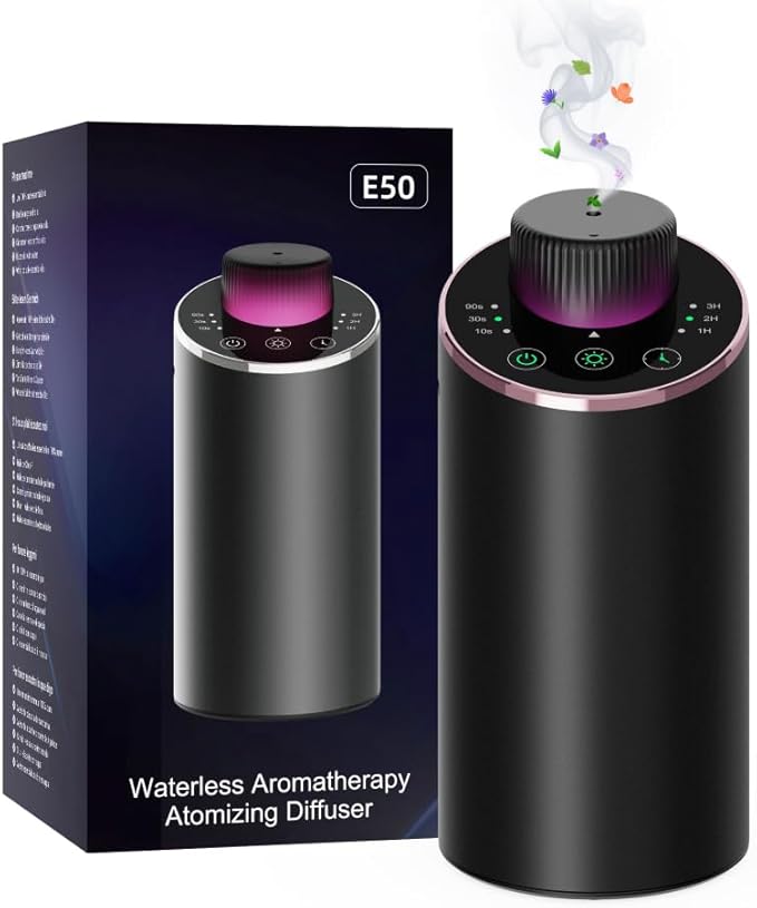 Waterless Essential Oil Diffuser Aromatherapy Scent Diffusers for Home Large Room, Bedroom, Car, Office, Desk, Battery Operated Mini Portable Air Freshener, 3 Countdown Timers & 3 Mist Levels - Bloomnest