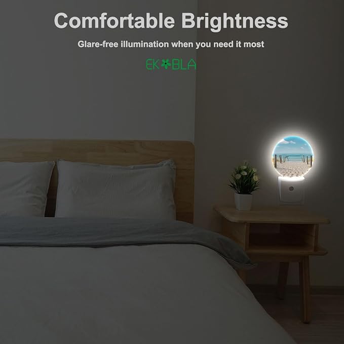 EKOBLA Beach Scene Plug-in Nightlights Sea Ocean Decorative Night Light with Dusk-to-Dawn Auto Sensor Energy Saving LED Lighting for Home Bathroom Coastal Decor - Bloomnest