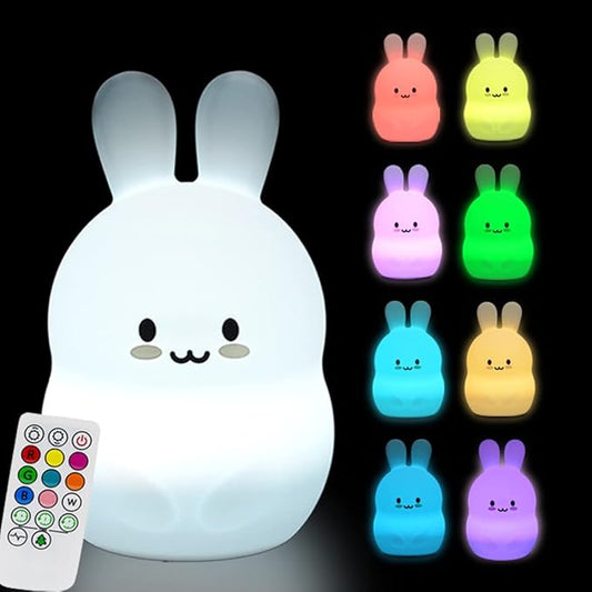 Large Rabbit Night Lights for Kids in Silicone, 9 Colors Baby Bedroom Lighting Children Bedside Table Lamps for Toddlers/Boys/Girls/Adults/Bedroom/Student/Elder/Bathroom/Outdoor - Large - Bloomnest