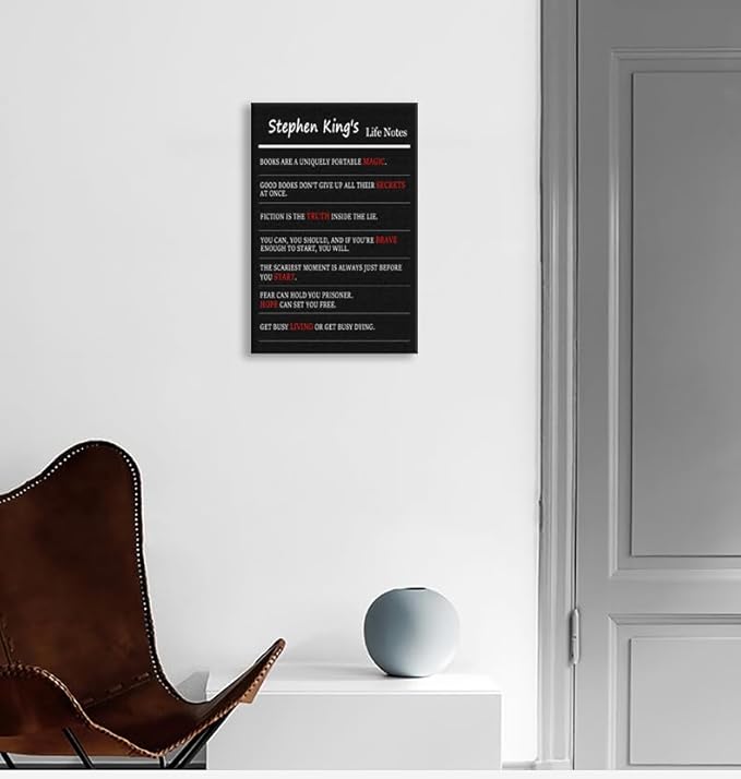 Inspirational Wall Art Stephen King's Life Notes Quotes about Book and Life Motivational Wall Decor for Library Bookstore Study Room Bedroom Home School Framed Ready to Hang [12" W X 18" H] - Bloomnest