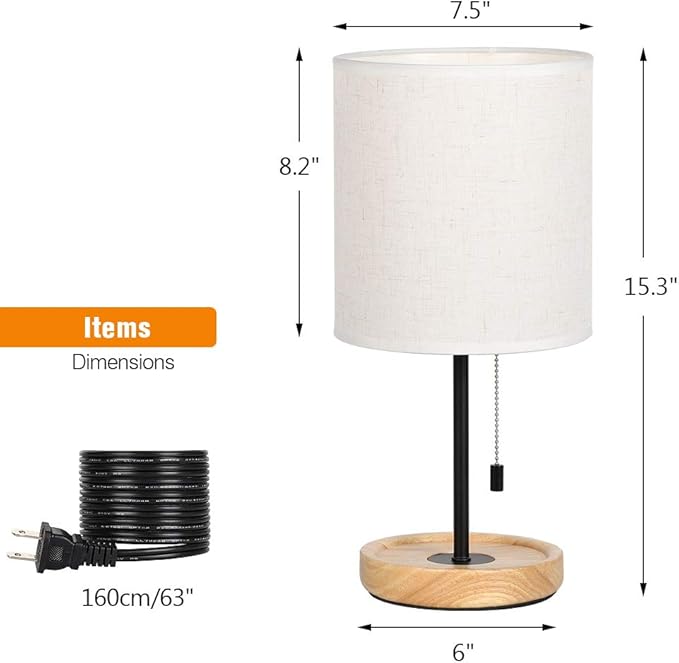 CADUKE Modern Table Lamp, Nightstand Desk Lamp, Bedside Lamp with Wood Base and Linen Shade for Living Room, Bedroom, Office, College Dorm - Bloomnest